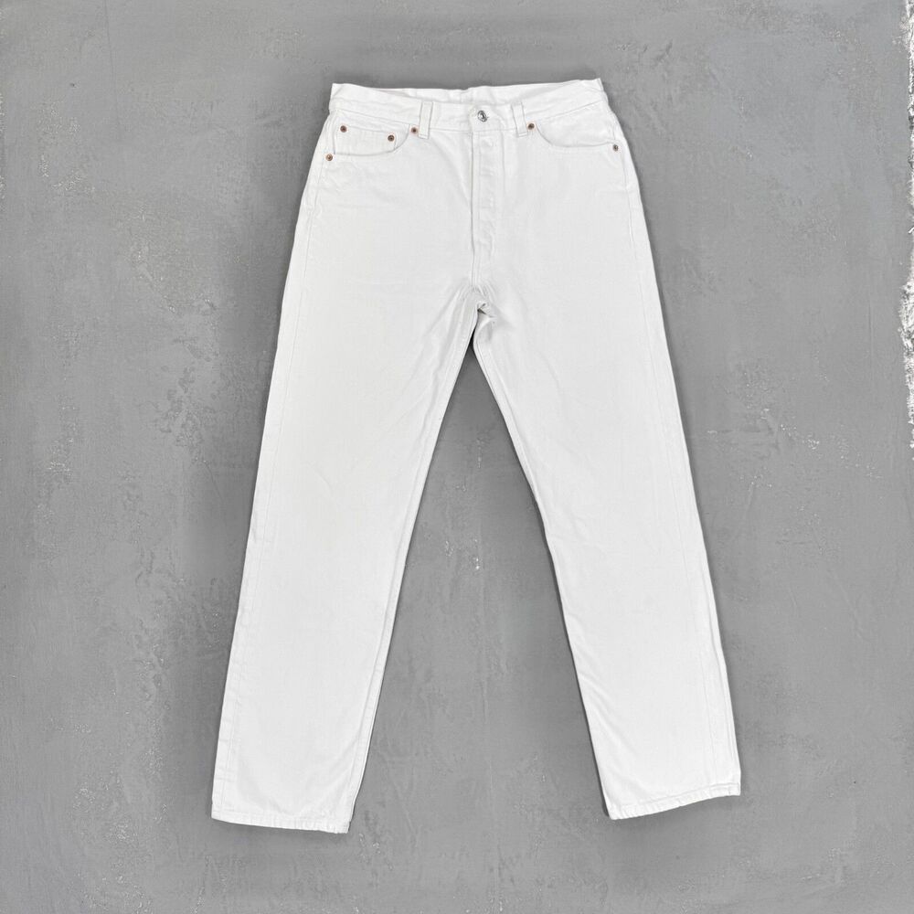 Vintage 1991 Levi's 501 White Denim Red Tab Jeans MADE IN USA Fit 33 x 32